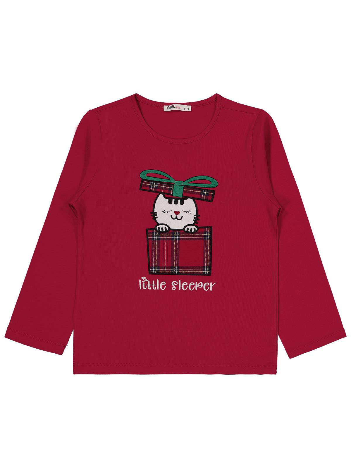 Civil Girls Little Sleeper Nakışlı 10-13 Yaş Pijama Takımı - Bordo