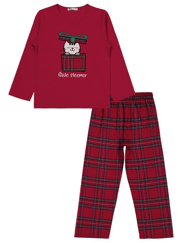 Civil Girls Little Sleeper Nakışlı 10-13 Yaş Pijama Takımı - Bordo