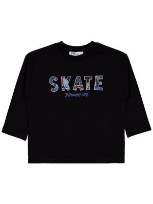 Civil Boys Skate Gofre Baskılı 2-5 Yaş Sweatshirt - Siyah