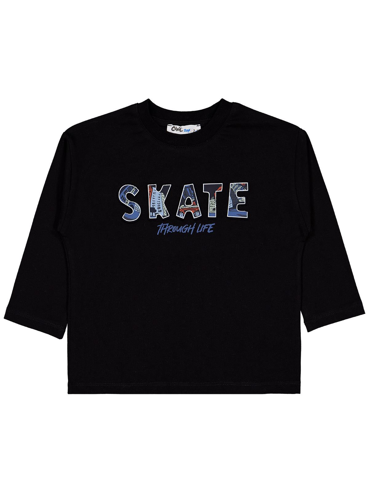 Civil Erkek Çocuk Skate Gofre Baskılı Sweatshirt | Süprem Uzun Kol | Okul Kreş ve Günlük Kullanım - Siyah