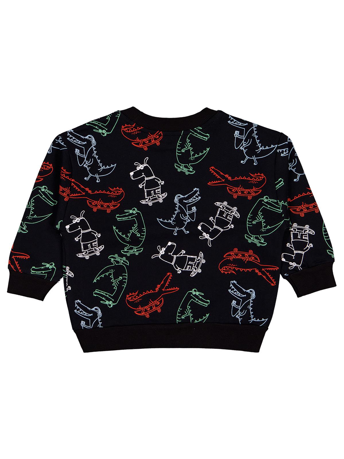 Civil Erkek Çocuk Timsah Empirme Sweatshirt | 2 İp Uzun Kol | Okul Kreş ve Günlük Kullanım - Siyah