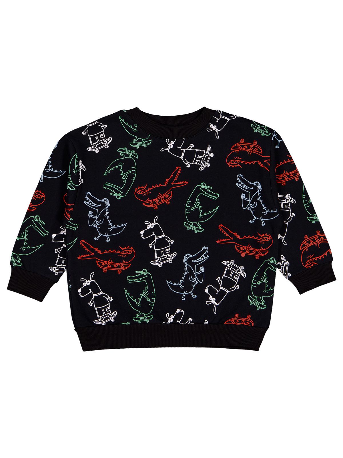 Civil Erkek Çocuk Timsah Empirme Sweatshirt | 2 İp Uzun Kol | Okul Kreş ve Günlük Kullanım - Siyah