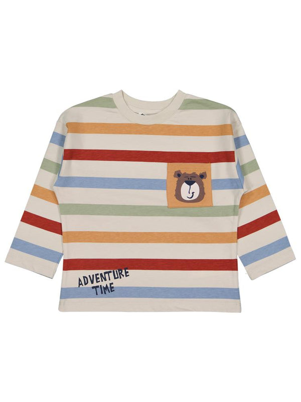 Civil Boys Bear Baskılı Çizgili 2-5 Yaş Sweatshirt - Bej