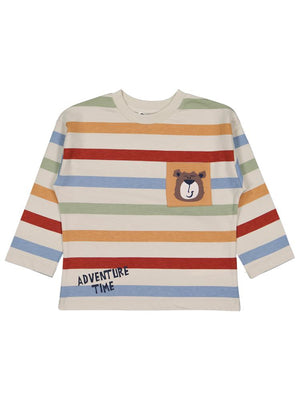 Civil Boys Bear Baskılı Çizgili 2-5 Yaş Sweatshirt - Bej