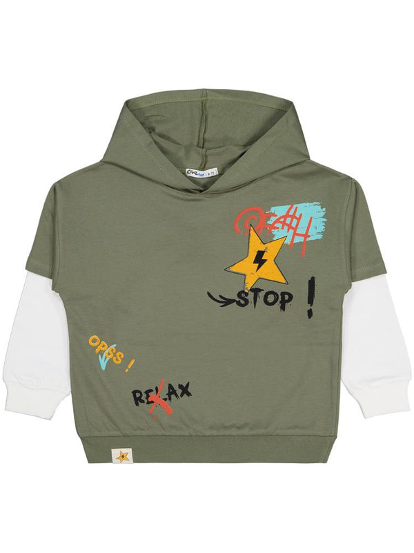 Civil Boys Stop Yıldız Baskılı 6-9 Yaş Sweatshirt - Haki
