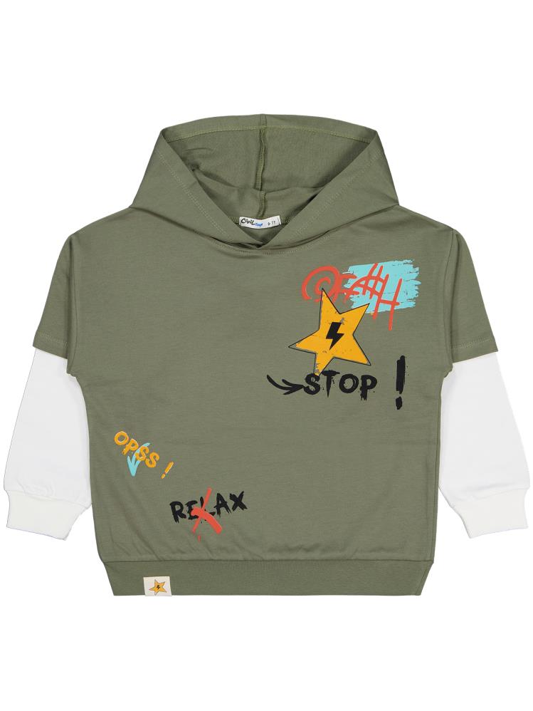 Civil Boys Stop Yıldız Baskılı 6-9 Yaş Sweatshirt - Haki
