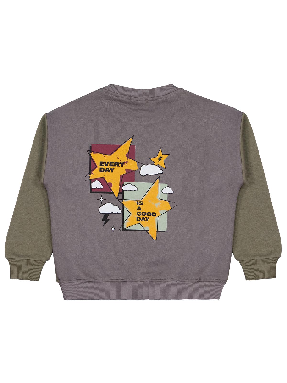 Civil Erkek Çocuk Every Day Yıldız Baskılı Sweatshirt | 3 İp Uzun Kol | Okul Kreş ve Günlük Kullanım - Haki
