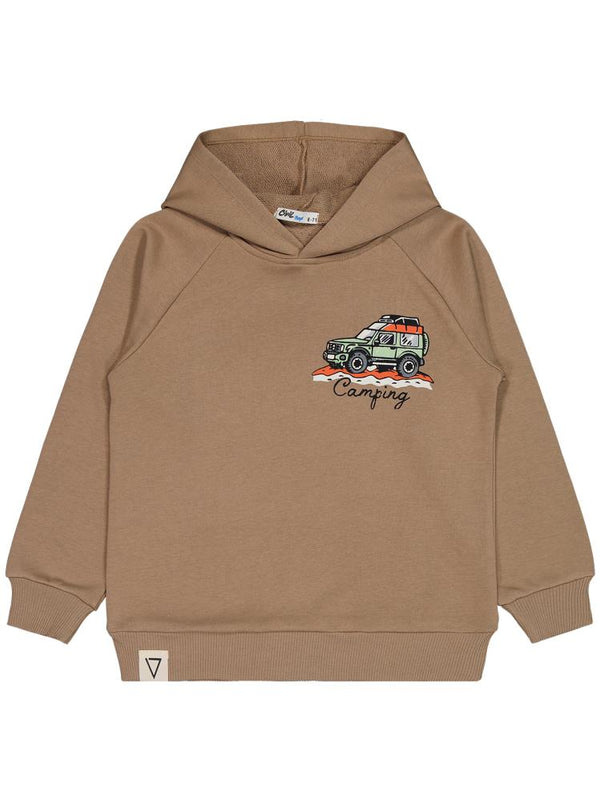 Civil Boys Araba Camping Baskılı 6-9 Yaş Sweatshirt - Kahverengi