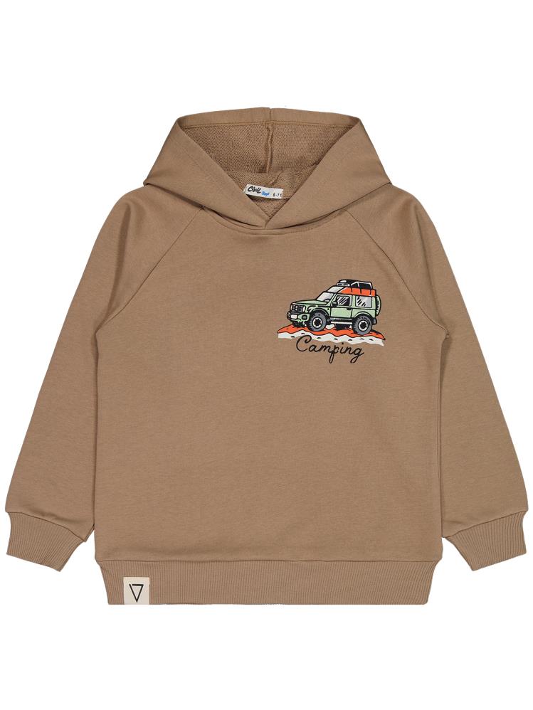 Civil Boys Araba Camping Baskılı 6-9 Yaş Sweatshirt - Kahverengi