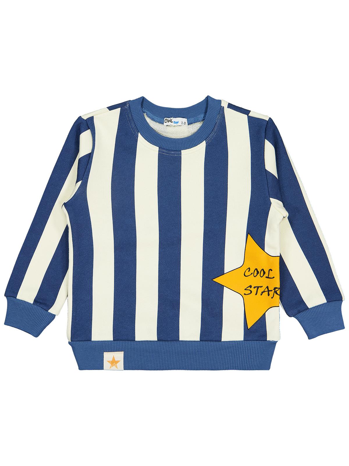 Civil Boys Çizgili Yıldız Baskılı 2-5 Yaş Sweatshirt - Mavi