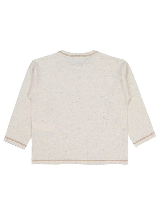 Civil Erkek Çocuk Cepli Overlok Dikişli Sweatshirt | Waffle Pike | Okul Kreş ve Günlük Kullanım - Bej