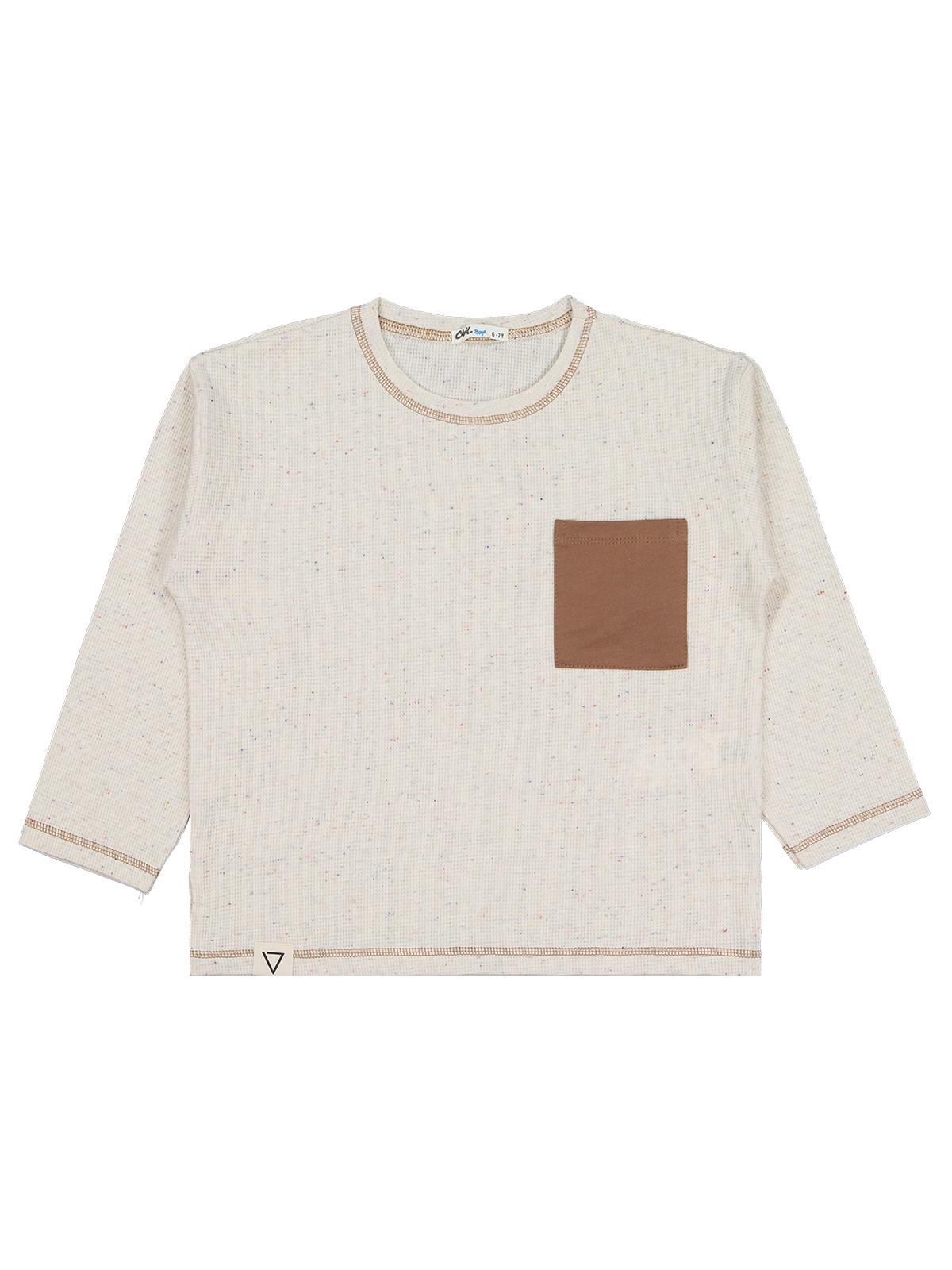 Civil Erkek Çocuk Cepli Overlok Dikişli Sweatshirt | Waffle Pike | Okul Kreş ve Günlük Kullanım - Bej