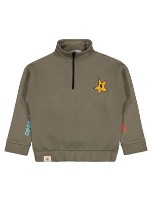 Civil Erkek Çocuk Relax Yıldız Baskılı Sweatshirt | 3 İp Uzun Kol | Okul Kreş ve Günlük Kullanım - Haki