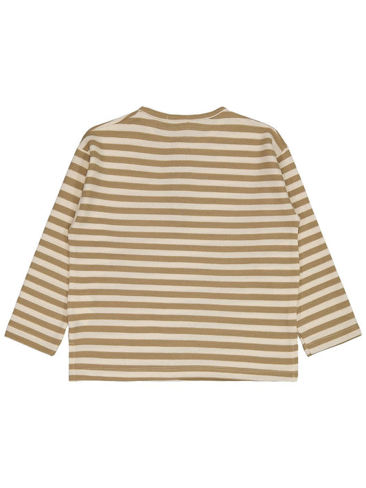 Civil Erkek Çocuk Çizgili Sahte Patlı Sweatshirt | Waffle Uzun Kol | Okul Kreş ve Günlük Kullanım - Kahve