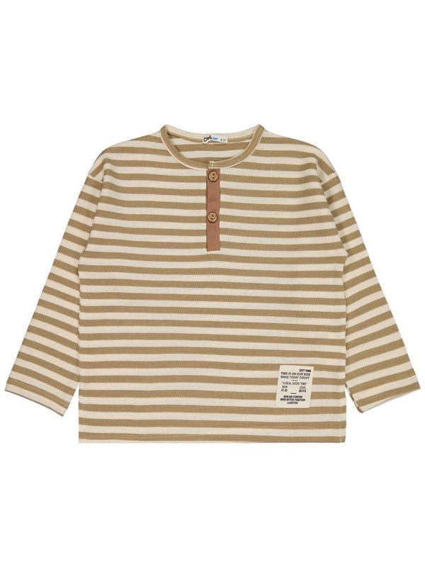 Civil Boys Çizgili Sahte Patlı 6-9 Yaş Sweatshirt - Kahverengi