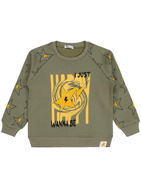 Civil Boys Wanna Be Yıldız Baskılı 6-9 Yaş Sweatshirt - Haki