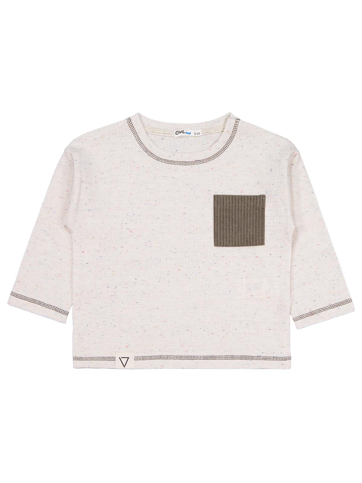 Civil Erkek Çocuk Kadife Cepli Sweatshirt | Waffle Pike Uzun Kol | Okul Kreş ve Günlük Kullanım - Bej