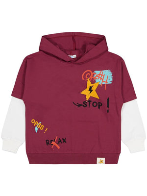 Civil Boys Stop Yıldız Baskılı 6-9 Yaş Sweatshirt - Bordo