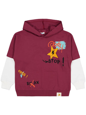 Civil Erkek Çocuk Stop Yıldız Baskılı Sweatshirt | 2 İp Uzun Kol | Okul Kreş ve Günlük Kullanım - Bordo
