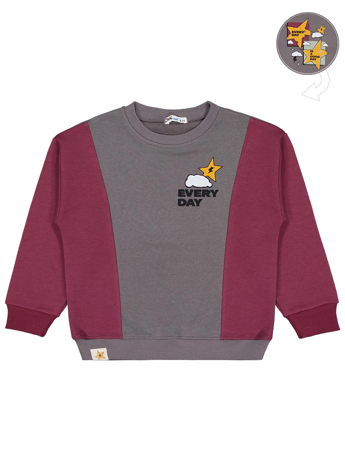Civil Erkek Çocuk Every Day Yıldız Baskılı Sweatshirt | 3 İp Uzun Kol | Okul Kreş ve Günlük Kullanım - Bordo