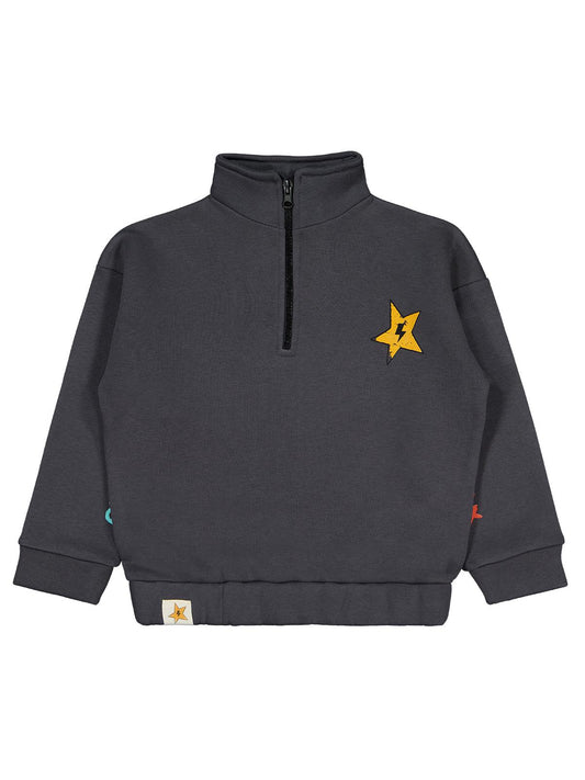 Civil Erkek Çocuk Relax Yıldız Baskılı Sweatshirt | 3 İp Uzun Kol | Okul Kreş ve Günlük Kullanım - Gri
