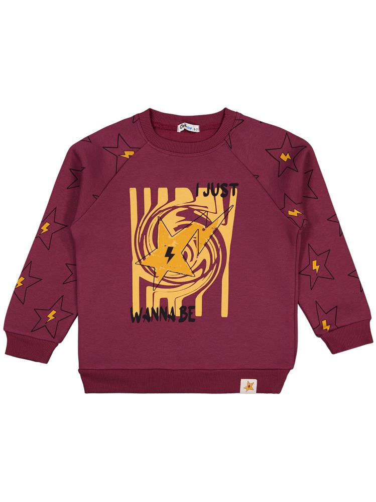 Civil Boys Wanna Be Yıldız Baskılı 6-9 Yaş Sweatshirt - Bordo