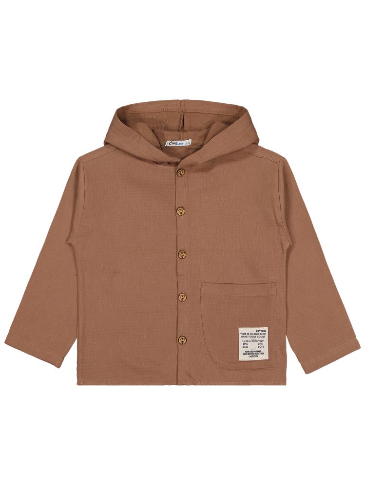 V82662 Civil Boys Tek Cepli Kapşonlu 6-9 Yaş Ceket - Kahverengi
