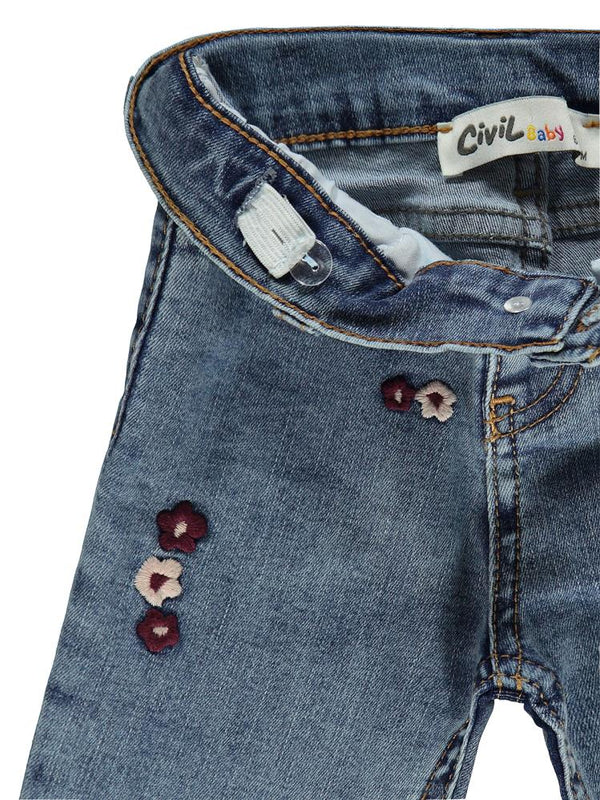 Civil Baby Çiçek Nakışlı Straight 6-18 Ay Pantolon - Mavi