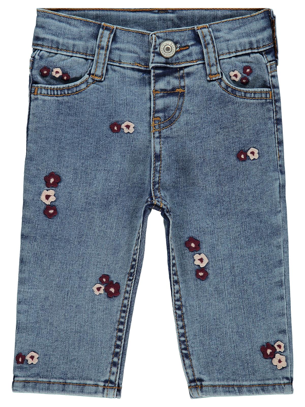 Civil Baby Çiçek Nakışlı Straight 6-18 Ay Pantolon - Mavi