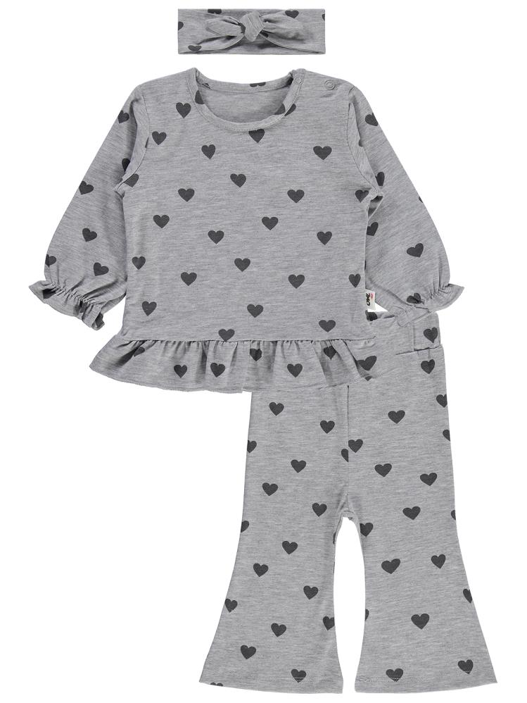 Civil Baby Kalp Baskılı 6-18 Ay Takım - Gri