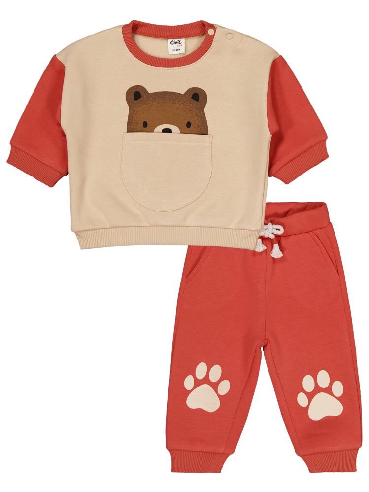 Civil Baby Ayıcık Cepli 6-18 Ay Takım - Turuncu