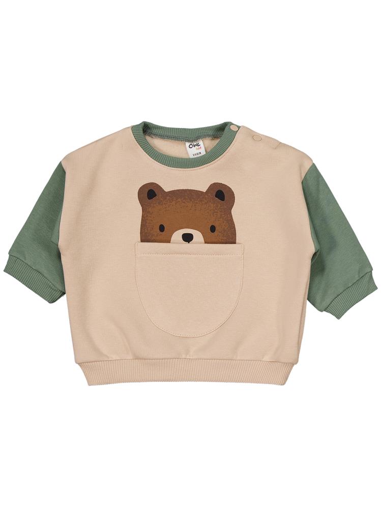 CVL38 Civil Baby Ayıcık Cepli 6-18 Ay Takım - Haki