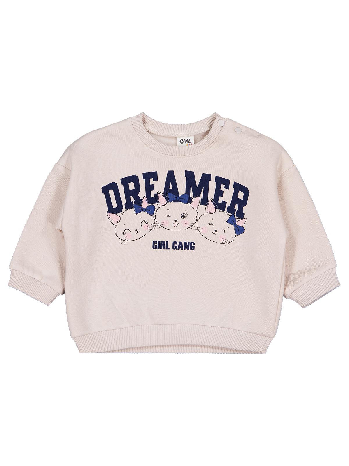 Civil Baby Ayıcık Baskılı Çizgili 6-18 Ay Sweatshirt - Bej