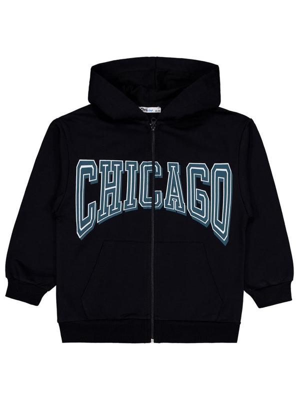 Civil Boys Chıcago Baskılı 10-13 Yaş Hırka - Siyah