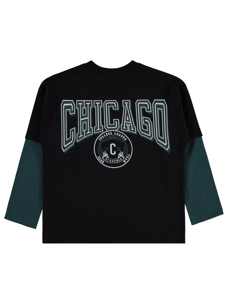 Civil Boys Chıcago Baskılı Çıkma Kol 6-9 Yaş Sweatshirt - Siyah