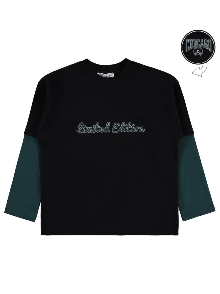 Civil Boys Chıcago Baskılı Çıkma Kol 6-9 Yaş Sweatshirt - Siyah