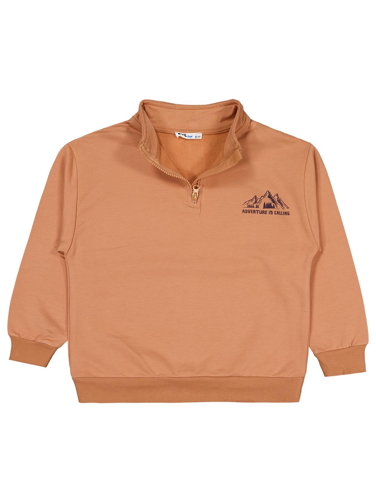 Civil Erkek Çocuk Mountaın Baskılı Sweatshirt | Fırçalı 2 İp Şardonlu | Okul Kreş ve Günlük Kullanım - Turuncu