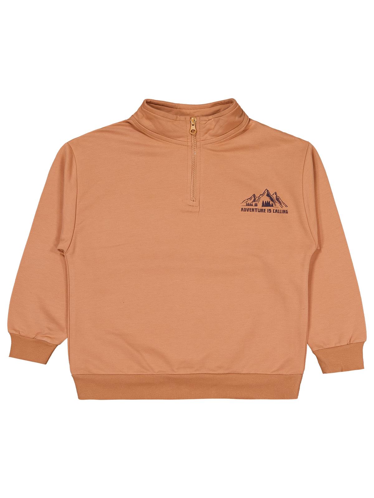 Civil Erkek Çocuk Mountaın Baskılı Sweatshirt | Fırçalı 2 İp Şardonlu | Okul Kreş ve Günlük Kullanım - Turuncu