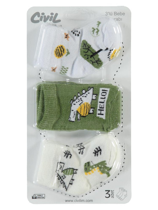 Civil Baby Hello Dino Desen Asetat 0-24 Ay Çorap Setleri