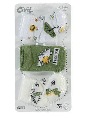 Civil Baby Hello Dino Desen Asetat 0-24 Ay Çorap Setleri