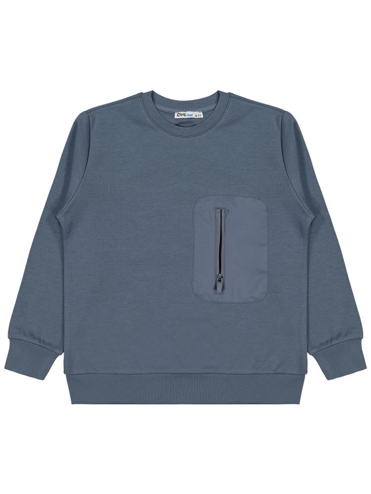 Civil Boys Etiketli - Micro Garnili 10-13 Yaş Sweatshirt - Gri