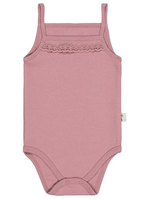 Civil Baby Penye İp Askılı Dantelli  Kız Çıtçıtlı Badi - Pembe