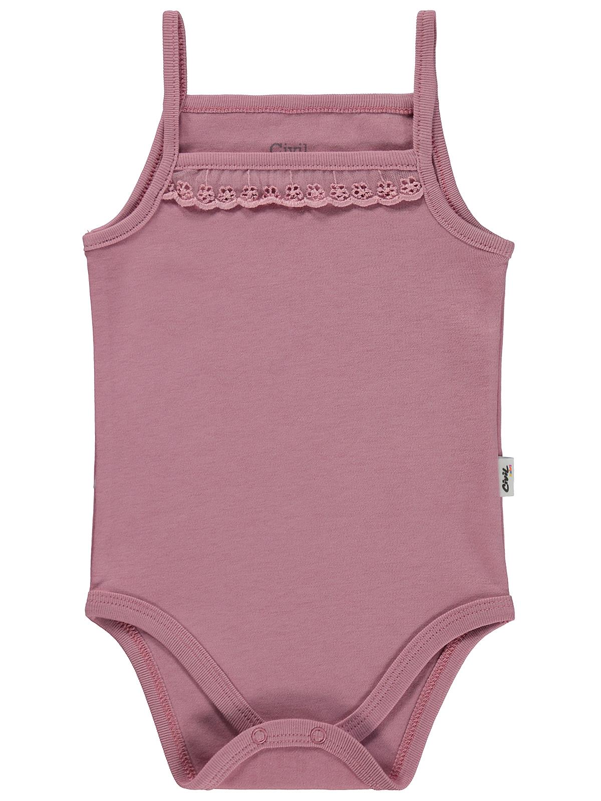 Civil Baby Penye İp Askılı Dantelli 3-9 Ay Kız Çıtçıtlı Badi - Pembe