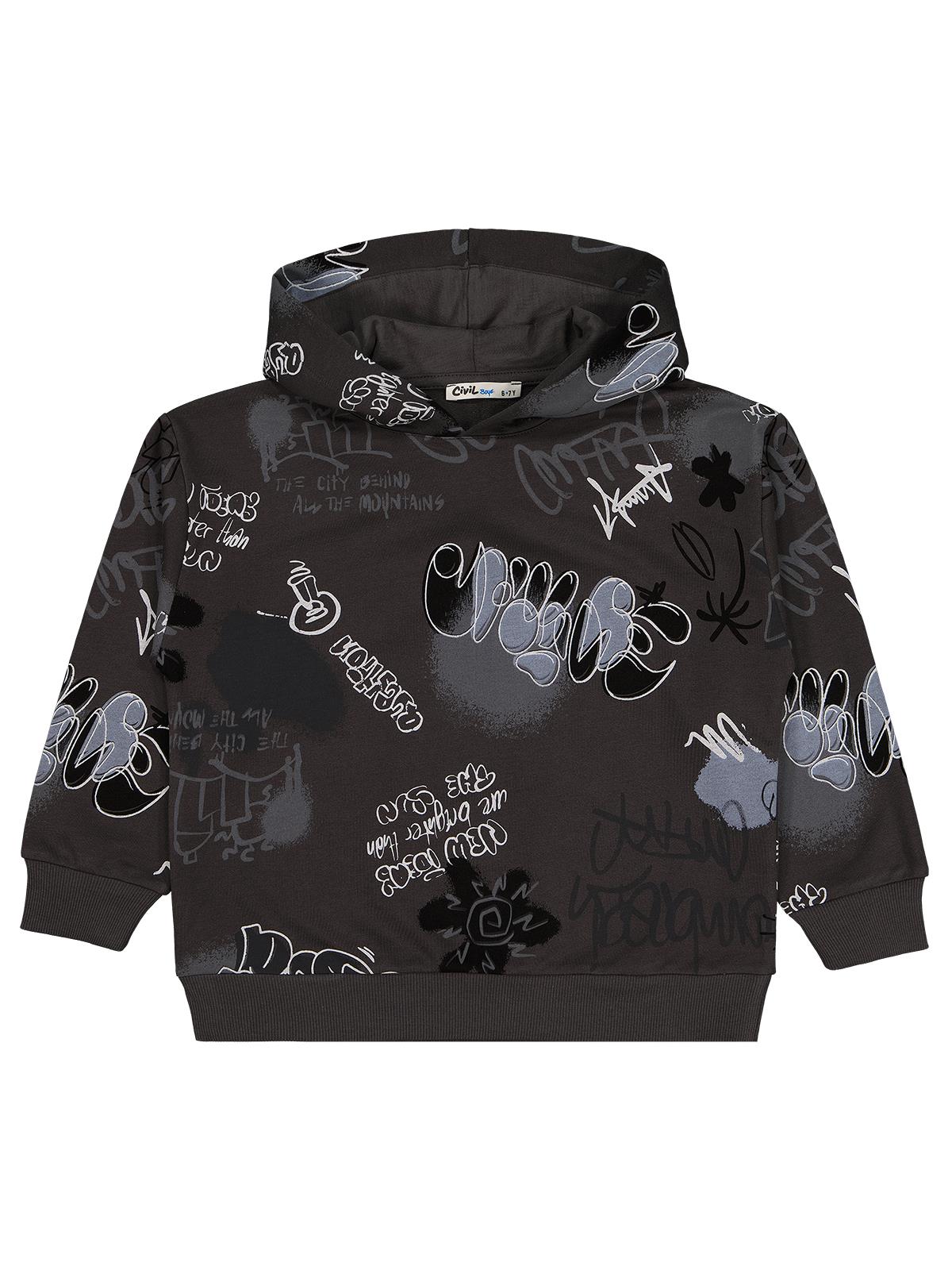 Civil Erkek Çocuk Grafiti Empirme Baskılı Sweatshirt | 2 İp Uzun Kol | Okul Kreş ve Günlük Kullanım - Gri