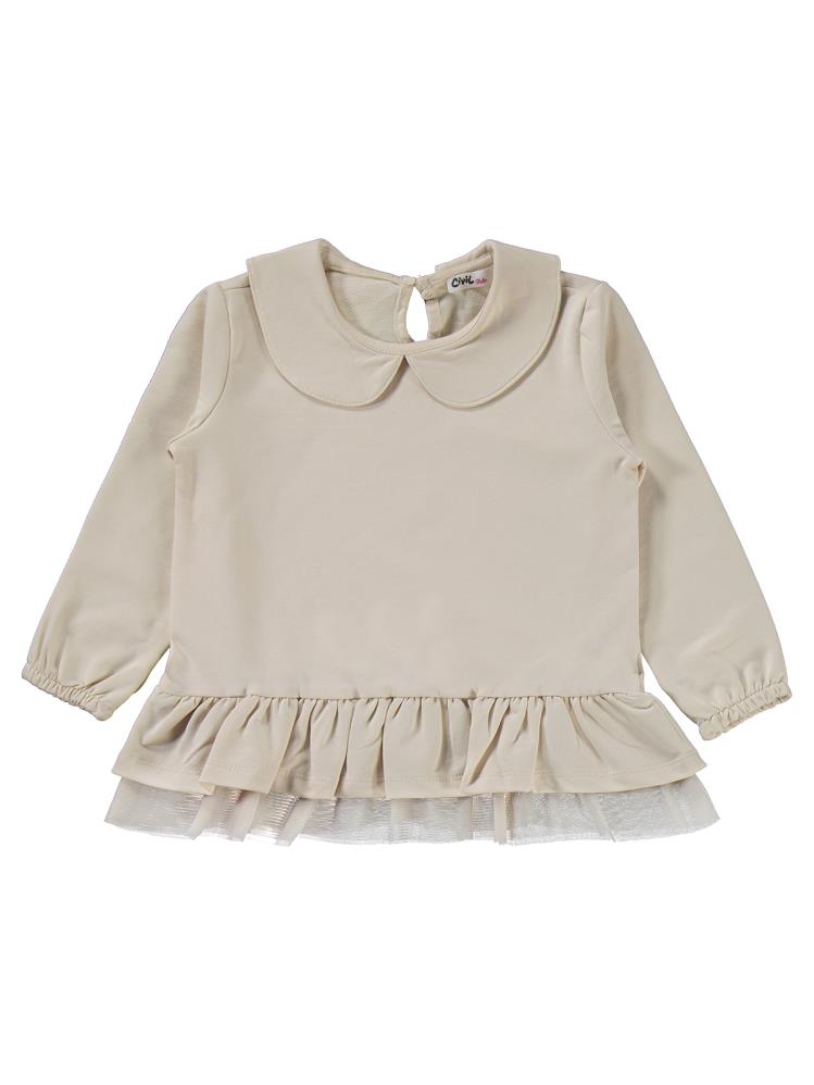 Civil Girls Etek Ucu Fırfırlı 2-5 Yaş Takım - Fil Dişi