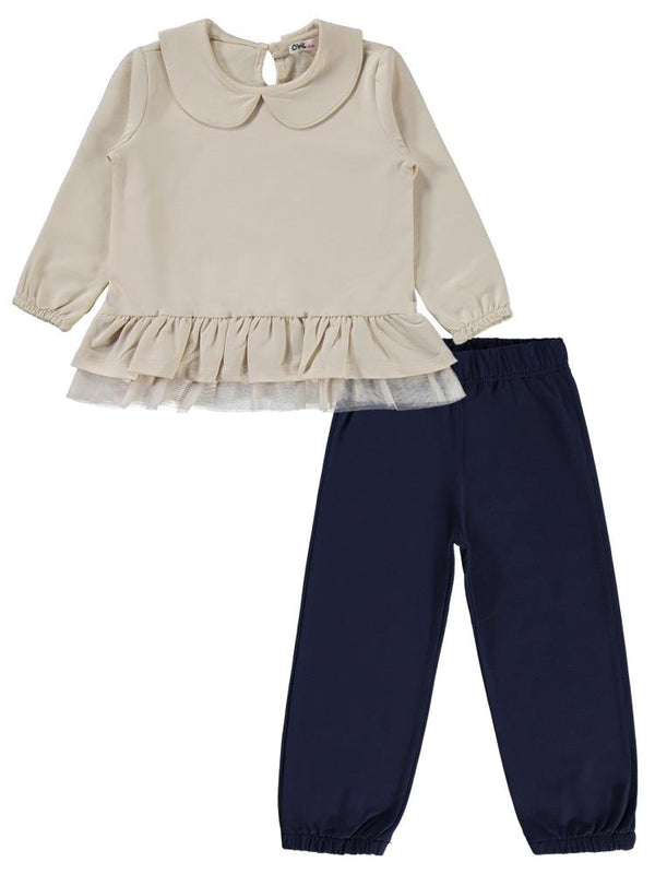 Civil Girls Etek Ucu Fırfırlı 2-5 Yaş Takım - Fil Dişi