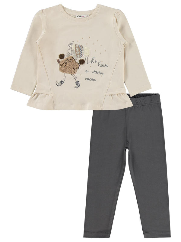 Civil Girls Kız Baskılı 2-5 Yaş Takım - Fil Dişi