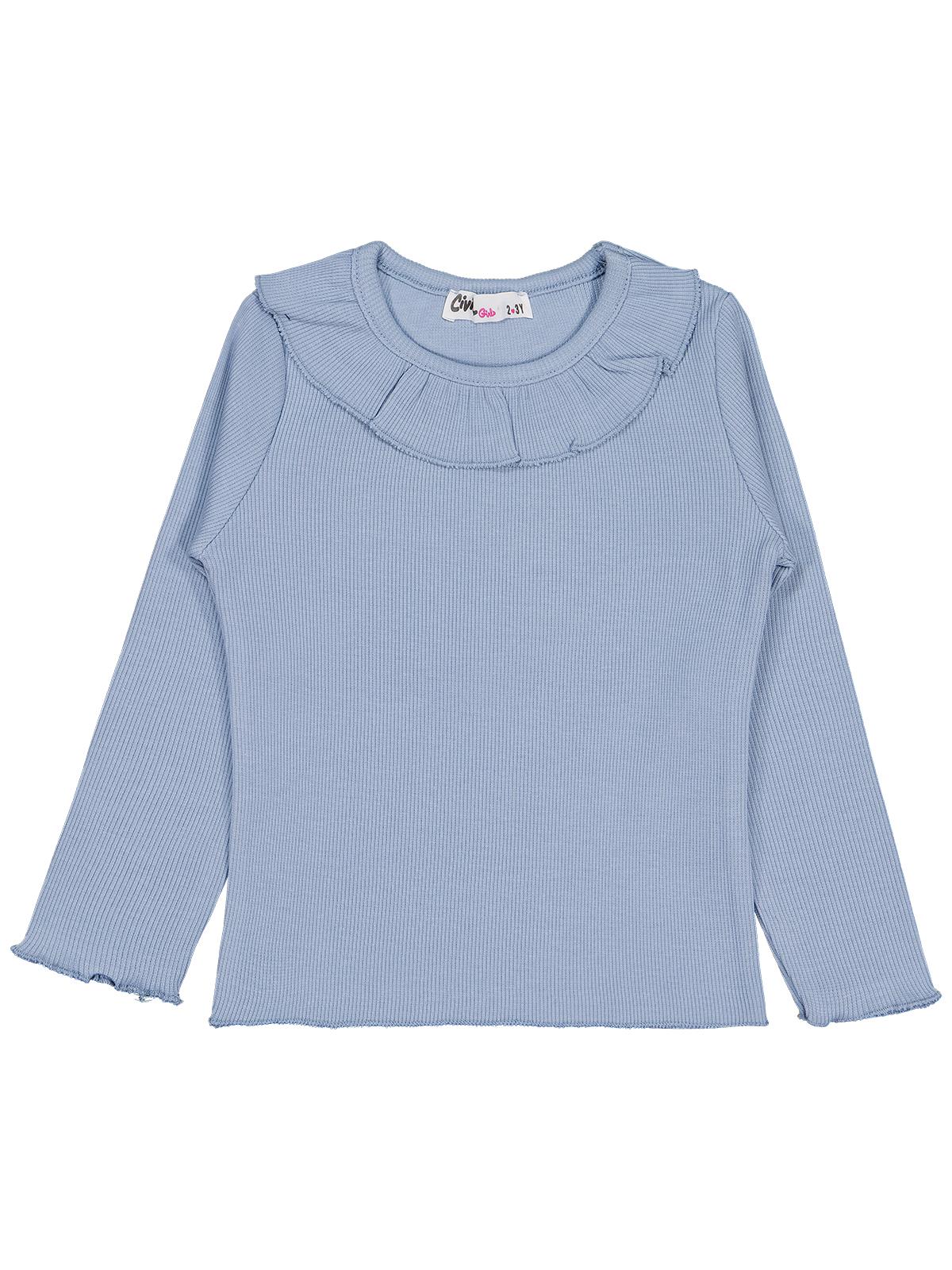 Civil Kız Çocuk Yakalı Sweatshirt | Kaşkorse Uzun Kol Bisiklet Yaka | Okul Kreş ve Günlük Kullanım - Mavi
