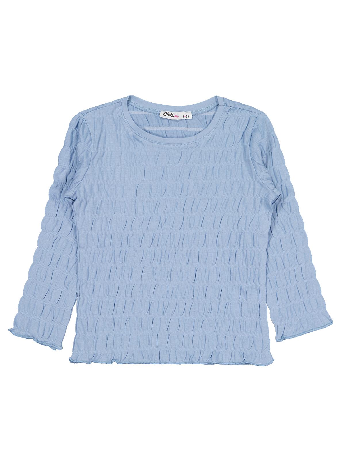 Civil Girls Kız Çocuk Raporlu Sweatshirt | Jakarlı Likralı Süprem Uzun Kol | Okul Kreş ve Günlük Kullanım - Mavi