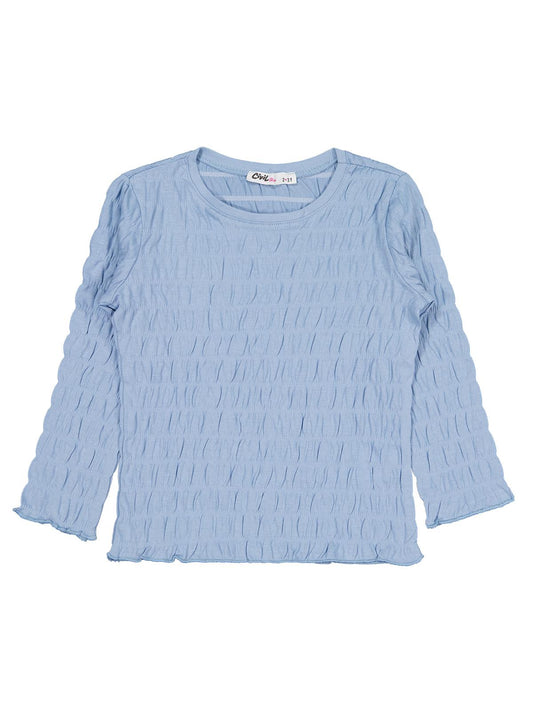 Civil Girls Kız Çocuk Raporlu Sweatshirt | Jakarlı Likralı Süprem Uzun Kol | Okul Kreş ve Günlük Kullanım - Mavi